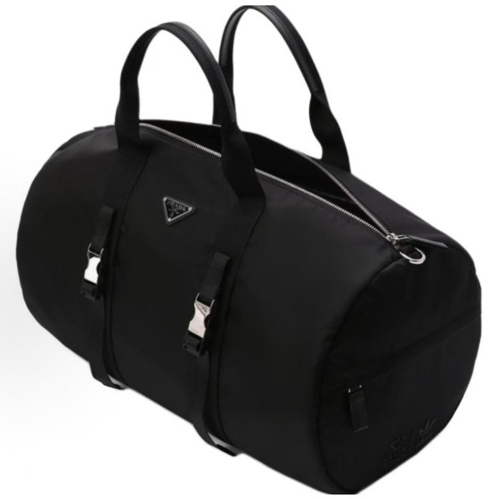 PRADA Re-Nylon 36L metal triangular logo design travel bag for both men and women, black couple style